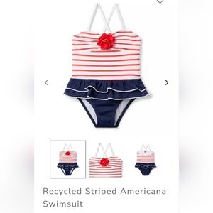 JANIE AND JACK RECYCLED STRIPED AMERICANA SWIMSUIT. SIZE 3